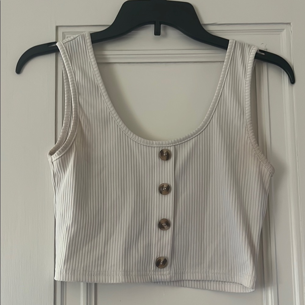 ROMWE Cream Ribbed Crop Tank Top